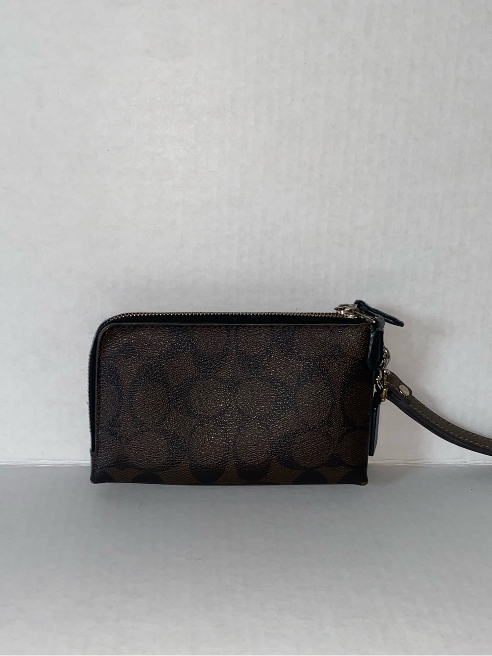 Coach Brown and Black Logo Zip Wristlet with Strap - Picture 2 of 7